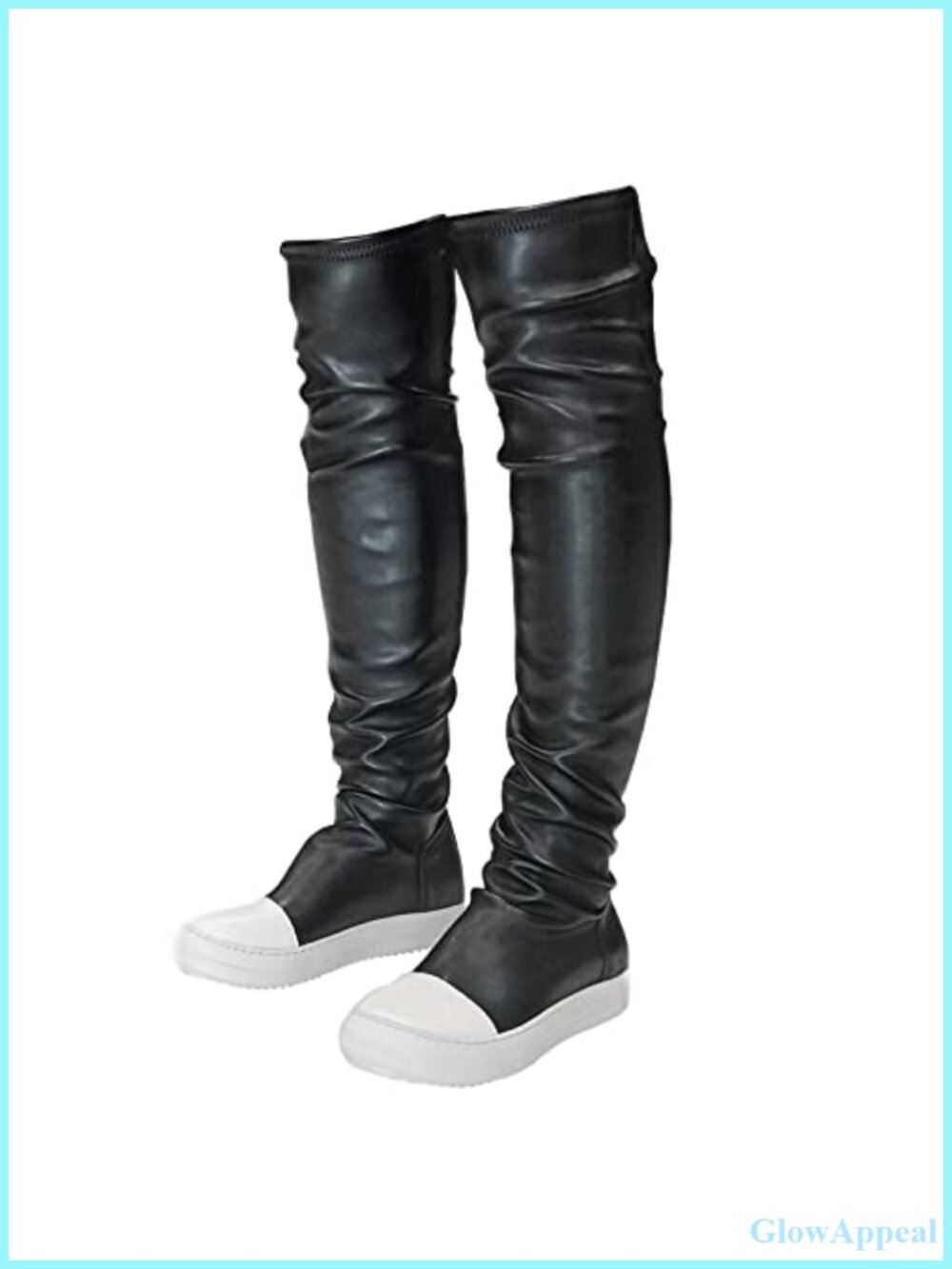 Thigh High Flat Over The Knee Round Toe Pull-On Boots Vegan PU Leather